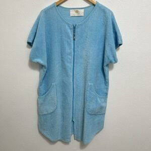 Vintage Women's Blue Stan Herman Chenille Robe Bathing Suit Cover Up Size L